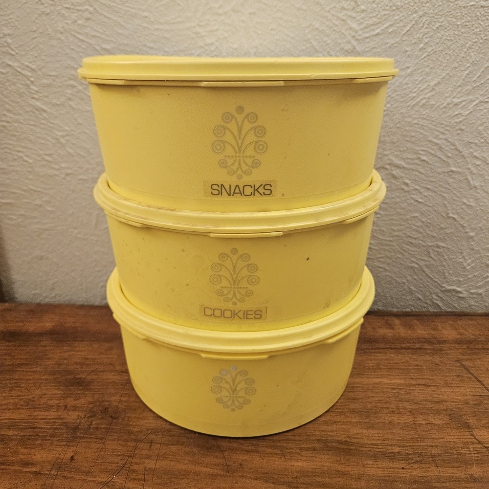 Set Of 3 Vintage Tupperware Servalier Yellow Harvest Gold‎ Container Storage